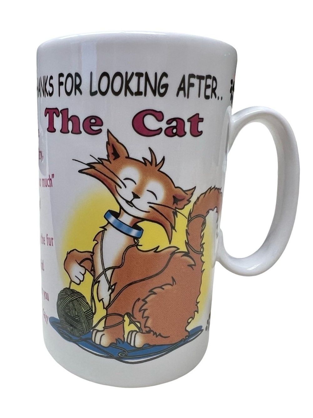 Vintage Rare Cat Sitter Thank-You Gift Mug Kitschy Pet-Sitter Collectible w Poem